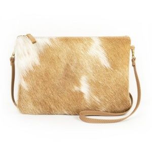 New Primecut CARAMEL SPECKLED COWHIDE POUCH PURSE